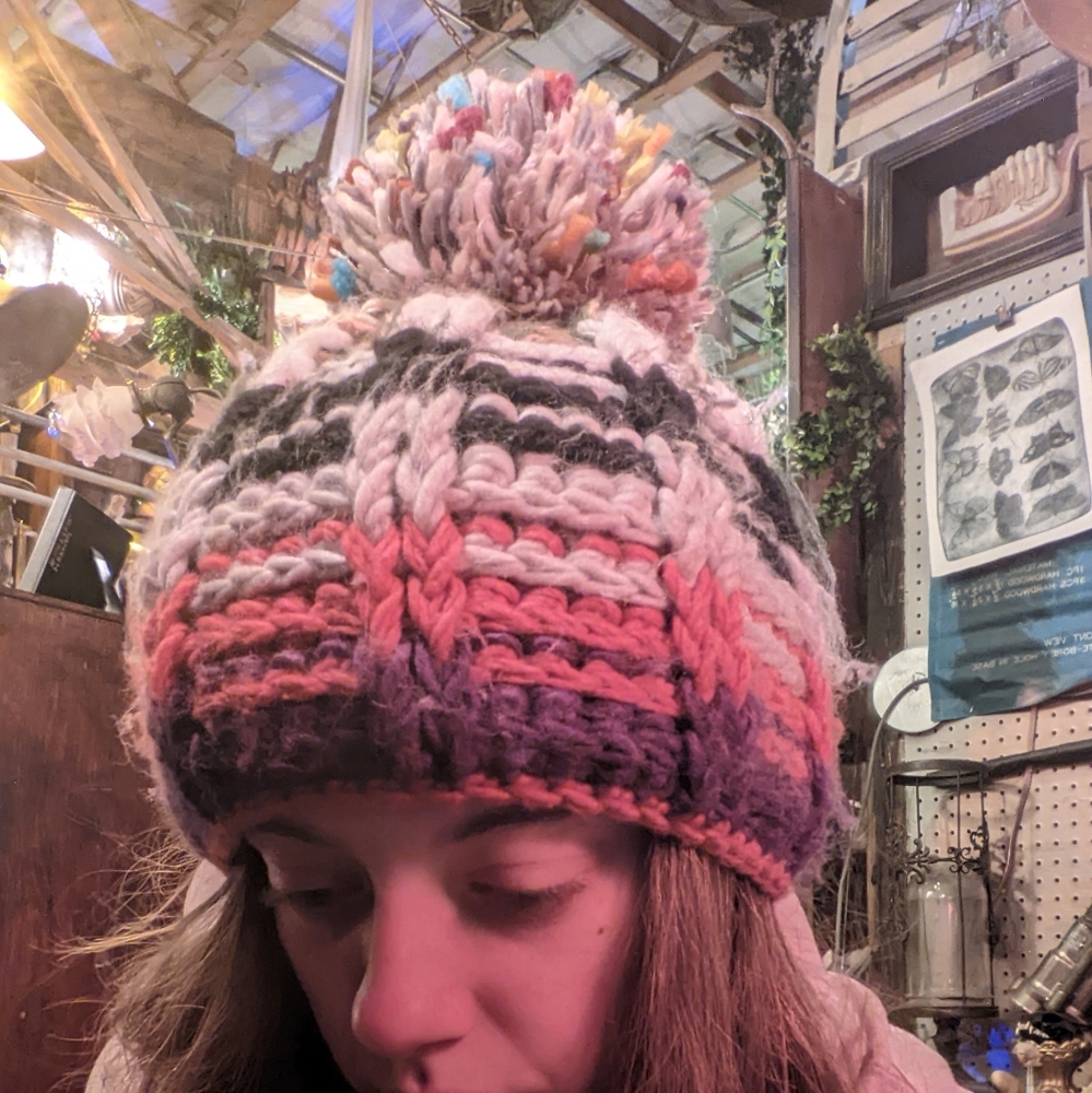 Orange Purple and White Knit Hat